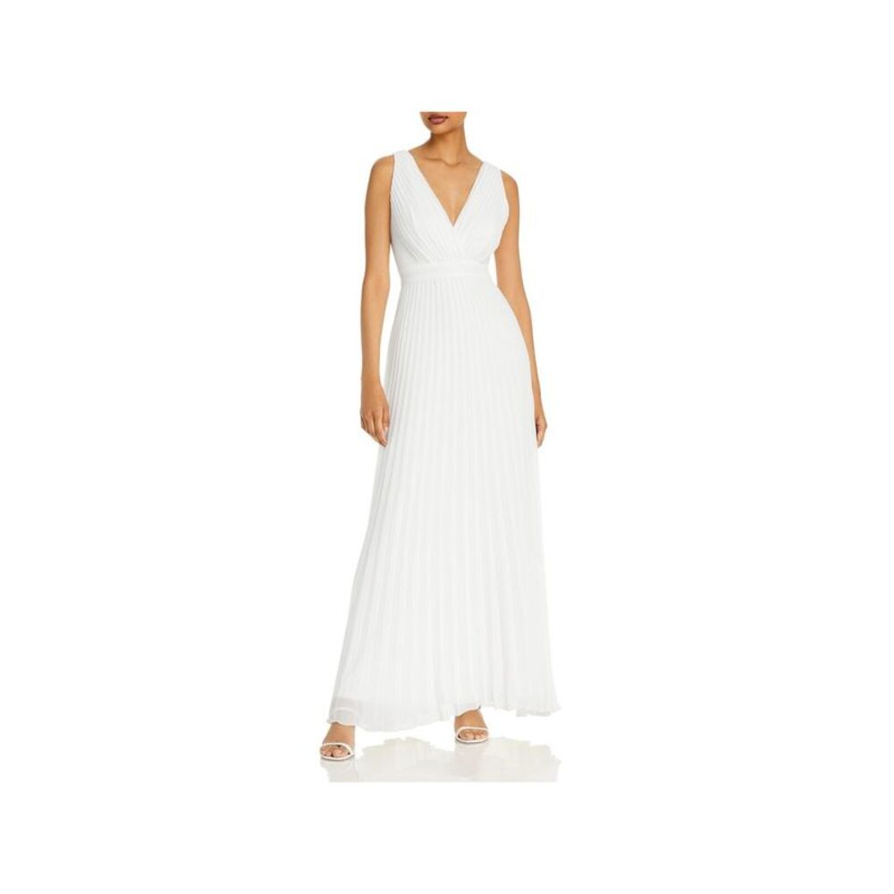 NWT AQUA FORMAL Womens Ivory V-back Sleeveless V Neck Maxi Cocktail Gown Dress 4